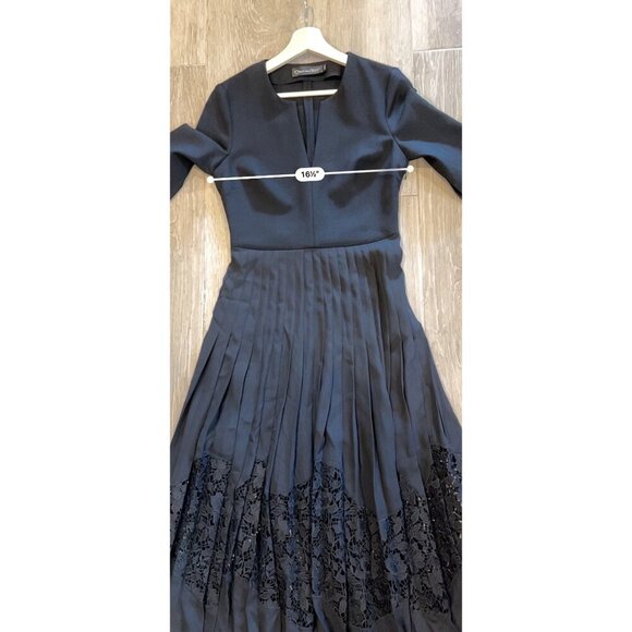 Oscar de la Renta Pleated Chiffon & Guipure Inset black Dress Size 2 - Picture 11 of 14